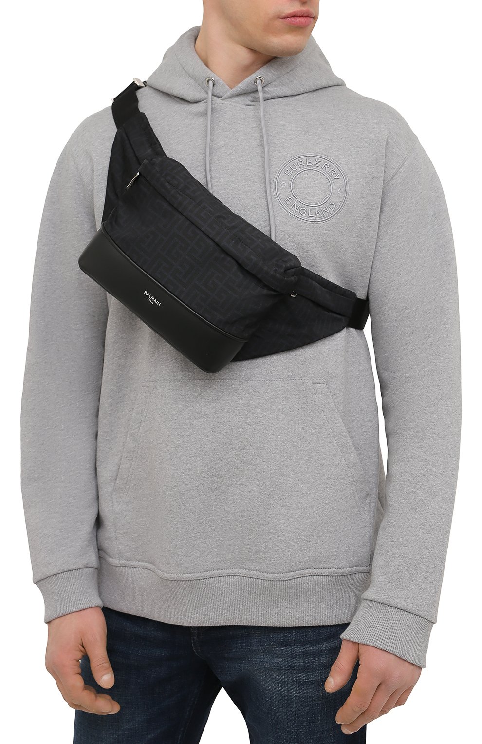 Мужская текстильная поясная сумка BALMAIN черного цвета, арт. XM1AB158/TNYM | Фото 2 (Случай: Повседневный; Стили: Классический; Ремень/цепочка: На ремешке; Материал: Текстиль; Размер: small)