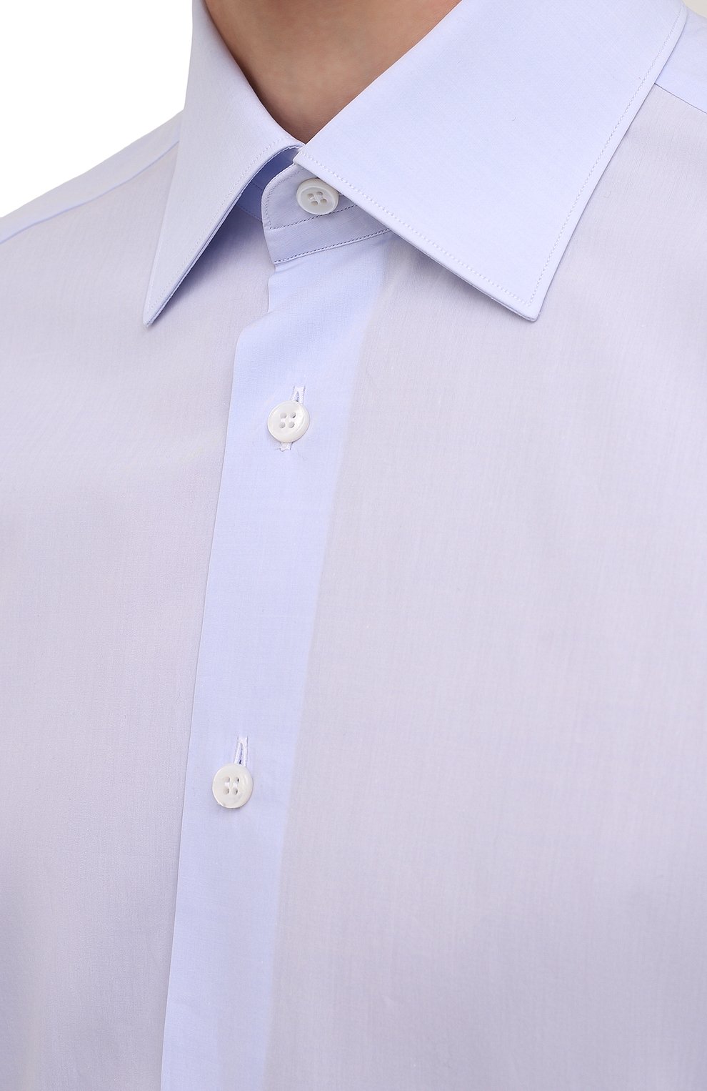 Мужская хлопковая рубашка BRIONI светло-голубого цвета, арт. RCMA0M/PZ005 | Фото 5 (Воротник: Кент; Рубашки М: Regular Fit; Рукава: Короткие; Случай: Повседневный; Длина (для топов): Стандартные; Материал внешний: Хлопок; Стили: Классический; Принт: Однотонные)