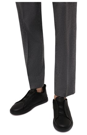 Мужские кожаные кеды triple stitch ZEGNA COUTURE черного цвета, арт. A4668X-LHCLM | Фото 3 (Материал внешний: Кожа; Материал утеплителя: Натуральный мех; Стили: Классический; Подошва: Плоская)