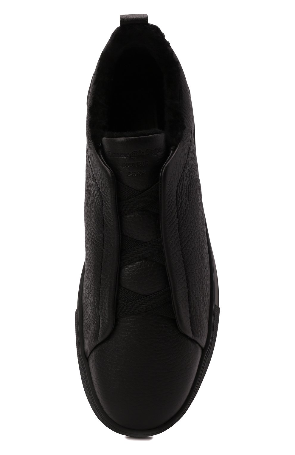 Мужские кожаные кеды triple stitch ZEGNA COUTURE черного цвета, арт. A4668X-LHCLM | Фото 6 (Материал внешний: Кожа; Материал утеплителя: Натуральный мех; Стили: Классический; Подошва: Плоская)