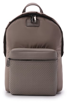 Мужской комбинированный рюкзак hoodie ERMENEGILDO ZEGNA серого цвета, арт. C1799P-LHGPT | Фото 1 (Материал: Натуральная кожа, Текстиль; Размер: large; Стили: Кэжуэл)