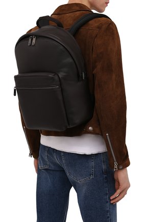 Мужской кожаный рюкзак hoodie ERMENEGILDO ZEGNA темно-коричневого цвета, арт. C1799X-LH0TN | Фото 2 (Размер: large; Материал: Натуральная кожа; Стили: Классический)