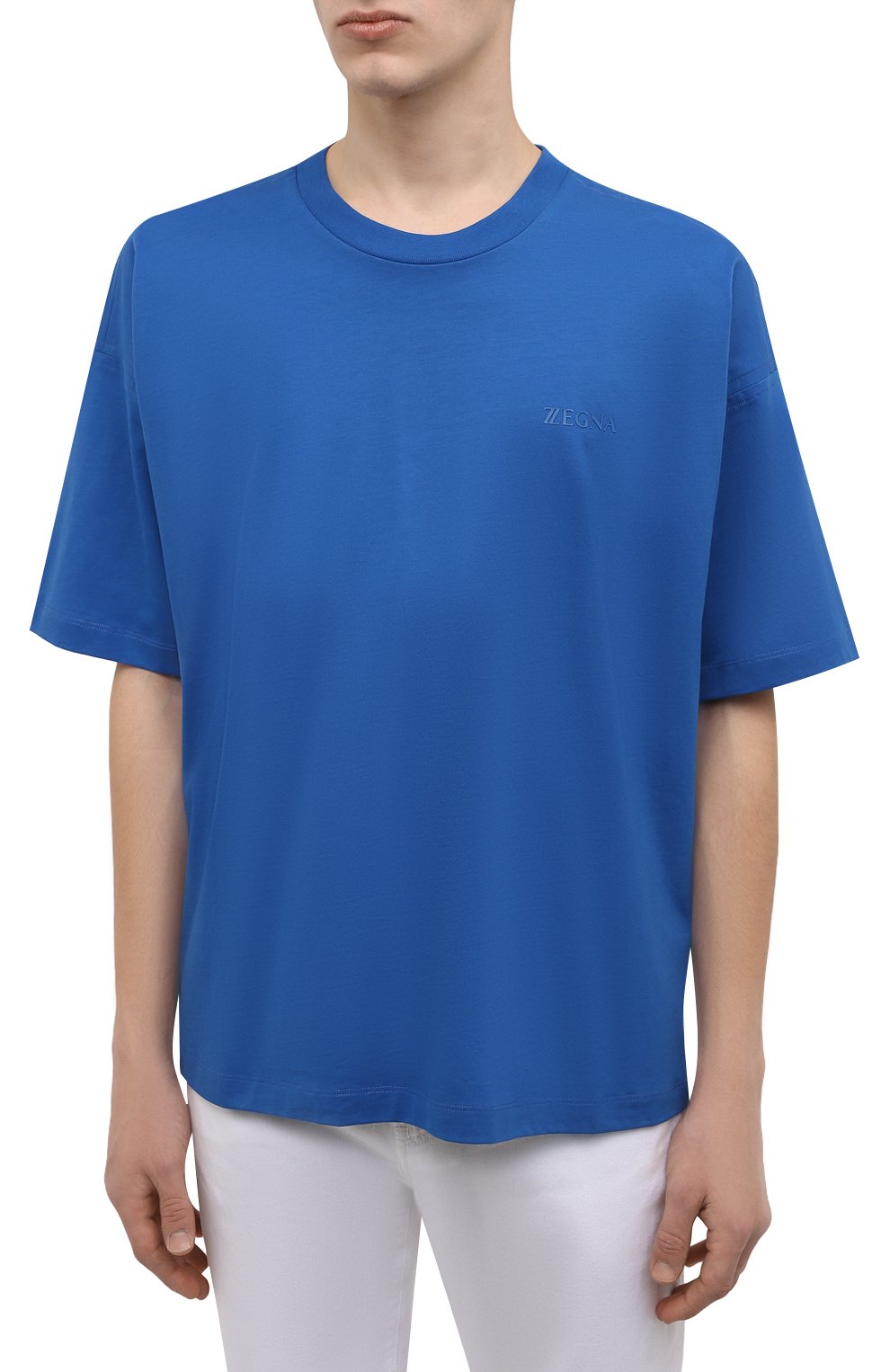 Мужская хлопковая футболка Z ZEGNA синего цвета, арт. VZ364/ZZ680 | Фото 3 (Принт: Без принта; Рукава: Короткие; Длина (для топов): Стандартные; Материал внешний: Хлопок; Стили: Кэжуэл)