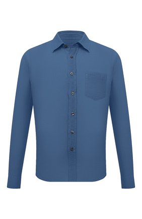 Мужская льняная рубашка 120% LINO синего цвета, арт. V0M1425/0115/000 | Фото 1 (Длина (для топов): Стандартные; Рукава: Длинные; Материал внешний: Лен; Случай: Повседневный; Манжеты: На пуговицах; Воротник: Кент; Принт: Однотонные; Стили: Кэжуэл)