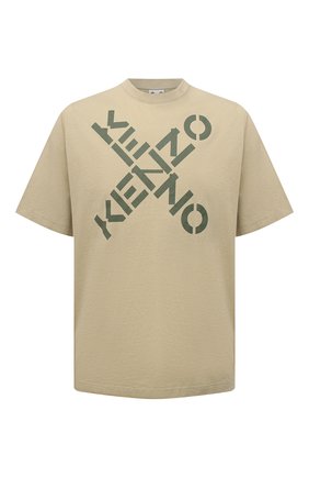 Мужская хлопковая футболка kenzo sport KENZO бежевого цвета, арт. FA65TS5024SJ | Фото 1 (Рукава: Короткие; Материал внешний: Хлопок; Длина (для топов): Стандартные; Принт: С принтом; Стили: Гранж)