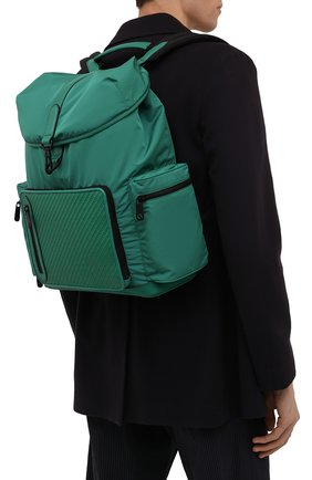 Мужской комбинированный рюкзак ERMENEGILDO ZEGNA зеленого цвета, арт. C1282P-LHGPT | Фото 2 (Материал: Натуральная кожа, Текстиль; Размер: large; Стили: Кэжуэл)