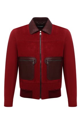 Мужской замшевый бомбер DOLCE & GABBANA бордового цвета, арт. G9SS9L/FULWF | Фото 1 (Материал внешний: Натуральная кожа, Замша; Материал подклада: Вискоза; Рукава: Длинные; Длина (верхняя одежда): Короткие; Мужское Кросс-КТ: Кожа и замша, утепленные куртки; Кросс-КТ: Куртка; Принт: Без принта; Стили: Гламурный, Классический)