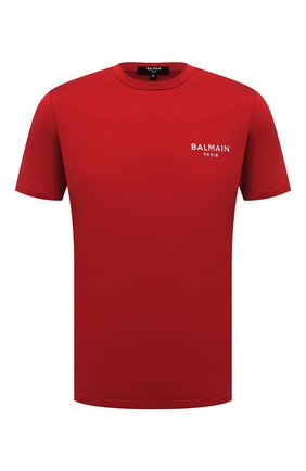 Мужская хлопковая футболка BALMAIN красного цвета, арт. BRM305270 | Фото 1 (Рукава: Короткие; Материал внешний: Хлопок; Длина (для топов): Стандартные; Кросс-КТ: домашняя одежда)