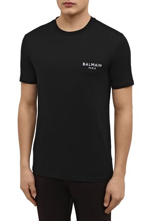 Мужская хлопковая футболка BALMAIN черного цвета, арт. BRM305270 | Фото 3 (Кросс-КТ: домашняя одежда; Рукава: Короткие; Длина (для топов): Стандартные; Материал внешний: Хлопок)