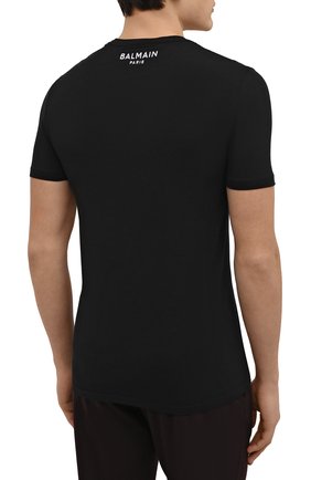 Мужская хлопковая футболка BALMAIN черного цвета, арт. BRM205200 | Фото 4 (Кросс-КТ: домашняя одежда; Рукава: Короткие; Длина (для топов): Стандартные; Материал внешний: Хлопок)