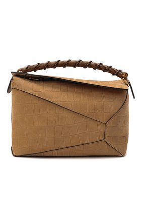 Женская сумка puzzle edge LOEWE темно-бежевого цвета, арт. A510P49X06 | Фото 1 (Ремень/цепочка: На ремешке; Размер: medium; Материал: Натуральная кожа, Натуральная замша; Сумки-технические: Сумки top-handle)
