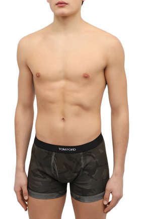 Мужские хлопковые боксеры TOM FORD хаки цвета по цене 9950 руб., арт. T4LC31540 | Фото 2 Мужские хлопковые боксеры TOM FORD хаки цвета, арт. T4LC31540 | Фото 2 (Материал внешний: Хлопок; Мужское Кросс-КТ: Трусы; Кросс-КТ: бельё)