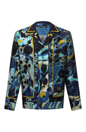 Мужская шелковая сорочка DOLCE & GABBANA синего цвета, арт. G5JF3T/FI173 | Фото 1 (Длина (для топов): Стандартные; Рукава: Длинные; Материал внешний: Шелк; Кросс-КТ: домашняя одежда)