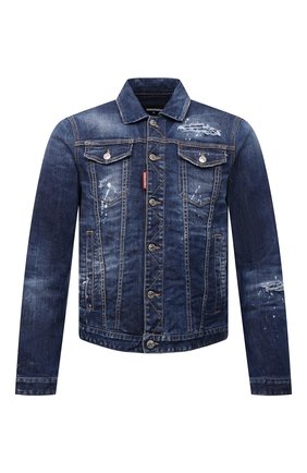 Мужская джинсовая куртка DSQUARED2 синего цвета, арт. S74AM1231/S30789 | Фото 1 (Длина (верхняя одежда): Короткие; Рукава: Длинные; Материал внешний: Хлопок, Деним; Кросс-КТ: Деним, Куртка; Стили: Кэжуэл)