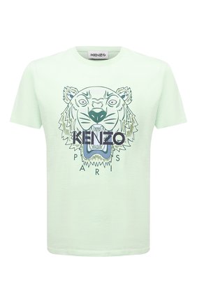 Мужская хлопковая футболка KENZO светло-зеленого цвета, арт. FC55TS0204YL | Фото 1 (Длина (для топов): Стандартные; Рукава: Короткие; Материал внешний: Хлопок; Принт: С принтом; Стили: Кэжуэл)
