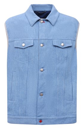 Мужской джинсовый жилет KITON голубого цвета по цене 330500 руб., арт. UW1166V0851A/60-68 | Фото 1 Мужской джинсовый жилет KITON голубого цвета, арт. UW1166V0851A/60-68 | Фото 1 (Материал внешний: Хлопок, Деним; Длина (верхняя одежда): Короткие; Материал подклада: Хлопок; Кросс-КТ: Куртка, Деним; Стили: Кэжуэл; Big sizes: Big Sizes)