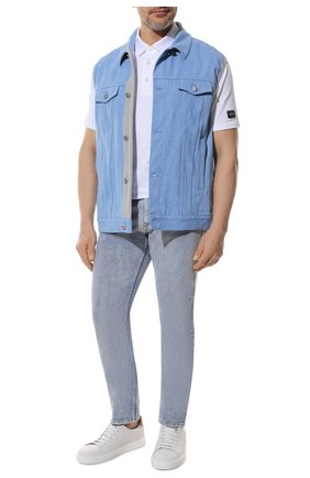 Мужской джинсовый жилет KITON голубого цвета по цене 330500 руб., арт. UW1166V0851A/60-68 | Фото 2 Мужской джинсовый жилет KITON голубого цвета, арт. UW1166V0851A/60-68 | Фото 2 (Материал внешний: Хлопок, Деним; Длина (верхняя одежда): Короткие; Материал подклада: Хлопок; Кросс-КТ: Куртка, Деним; Стили: Кэжуэл; Big sizes: Big Sizes)