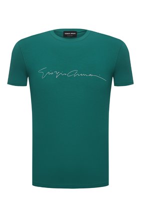 Мужская футболка из вискозы GIORGIO ARMANI зеленого цвета, арт. 6GST56/SJP4Z | Фото 1 (Длина (для топов): Стандартные; Рукава: Короткие; Материал внешний: Вискоза; Принт: С принтом; Стили: Кэжуэл)