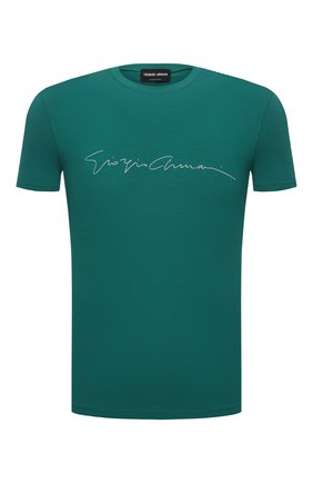Мужская футболка из вискозы GIORGIO ARMANI зеленого цвета по цене 29950 руб., арт. 6GST56/SJP4Z | Фото 1 Мужская футболка из вискозы GIORGIO ARMANI зеленого цвета, арт. 6GST56/SJP4Z | Фото 1 (Длина (для топов): Стандартные; Рукава: Короткие; Материал внешний: Вискоза; Принт: С принтом; Стили: Кэжуэл)