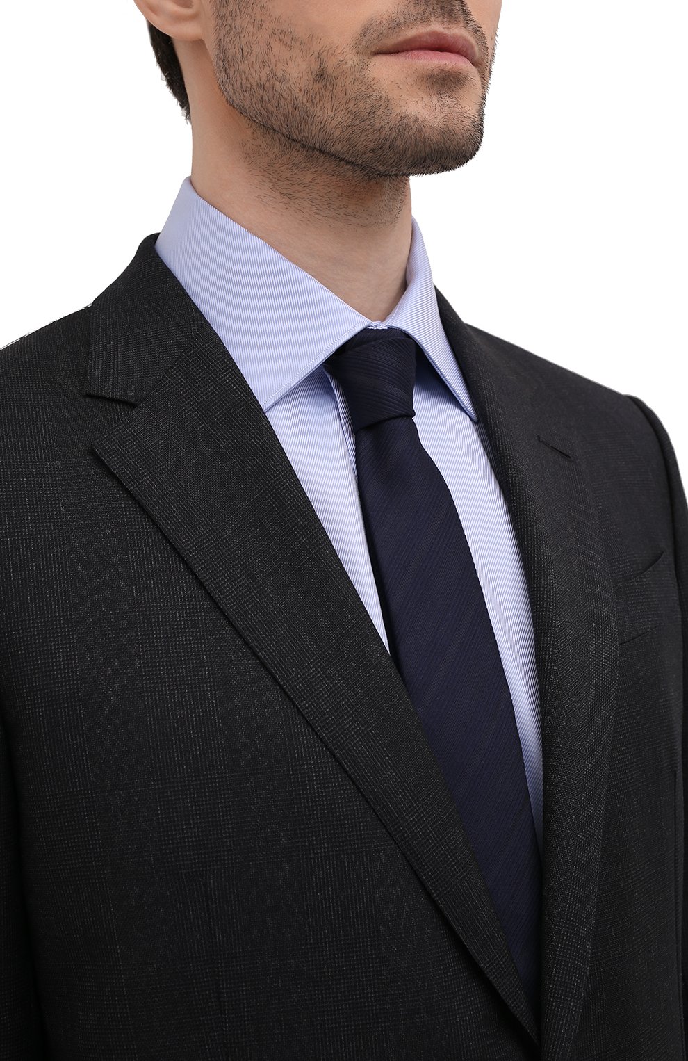 Мужской галстук из хлопка и шелка GIORGIO ARMANI темно-синего цвета, арт. 360054/2R903 | Фото 2 (Принт: С принтом; Материал: Текстиль, Шелк, Хлопок)
