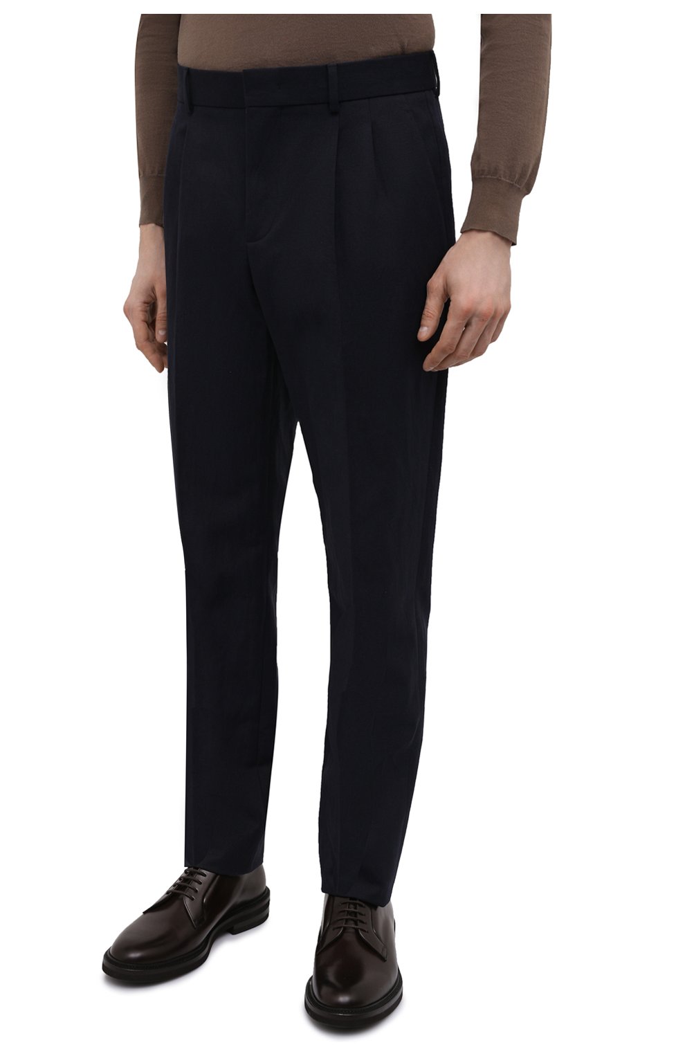 Мужские брюки из хлопка и льна LORO PIANA темно-синего цвета, арт. FAM0770 | Фото 3 (Длина (брюки, джинсы): Стандартные; Случай: Повседневный; Материал внешний: Хлопок, Лен; Стили: Кэжуэл)