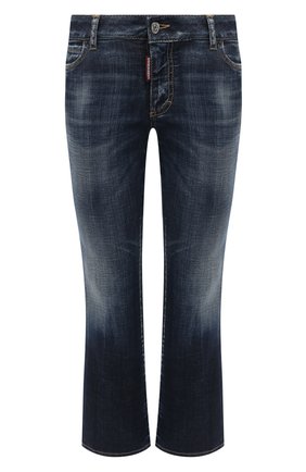 Женские джинсы DSQUARED2 темно-синего цвета, арт. S75LB0578/S30342 | Фото 1 (Материал внешний: Хлопок, Деним; Длина (брюки, джинсы): Укороченные; Кросс-КТ: Деним; Детали: Потертости; Стили: Гранж; Силуэт Ж (брюки и джинсы): Расклешенные)