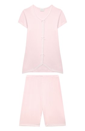 Детская пижама LA PERLA розового цвета, арт. 70421/2A-6A | Фото 1 (Рукава: Короткие; Материал внешний: Синтетический материал; Ростовка одежда: 2 года | 92 см, 3 года | 98 см, 4 года | 104 см, 5 лет | 110 см, 6 лет | 116 см)