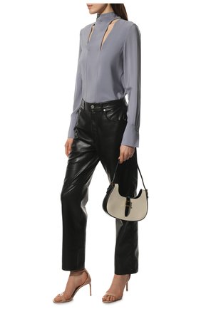 Женская шелковая блузка GIVENCHY серого цвета, арт. BW60WV12EH | Фото 2 (Материал внешний: Шелк; Длина (для топов): Стандартные; Рукава: Длинные; Женское Кросс-КТ: Блуза-одежда; Принт: Без принта; Стили: Романтичный)