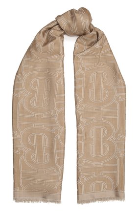Женский шарф из шелка и шерсти BURBERRY бежевого цвета, арт. 8049020 | Фото 1 (Материал: Шелк, Текстиль)