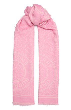Женский кашемировый шарф BURBERRY розового цвета, арт. 8049074 | Фото 1 (Материал: Шерсть, Кашемир, Текстиль)