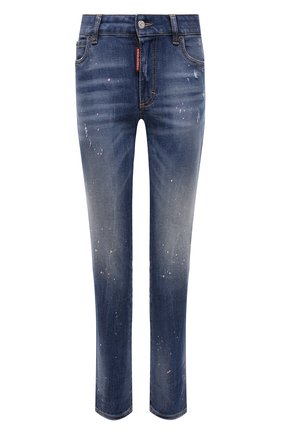 Женские джинсы DSQUARED2 голубого цвета, арт. S75LB0613/S30595 | Фото 1 (Материал внешний: Хлопок, Деним; Длина (брюки, джинсы): Укороченные; Кросс-КТ: Деним; Детали: Потертости; Силуэт Ж (брюки и джинсы): Узкие)