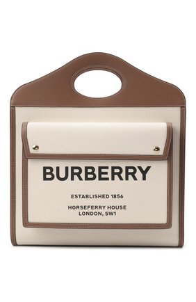 Женская сумка pocket BURBERRY молочного цвета, арт. 8039362 | Фото 1 (Материал: Текстиль; Размер: large; Сумки-технические: Сумки top-handle)