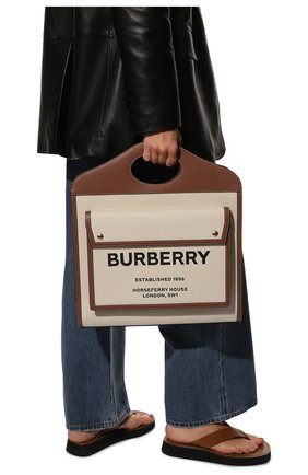Женская сумка pocket BURBERRY молочного цвета, арт. 8039362 | Фото 2 (Материал: Текстиль; Размер: large; Сумки-технические: Сумки top-handle)
