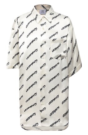 Женская рубашка из вискозы и шелка VETEMENTS молочного цвета, арт. UE52SH260B 2660/W | Фото 1 (Материал внешний: Вискоза; Длина (для топов): Удлиненные; Рукава: 3/4; Женское Кросс-КТ: Рубашка-одежда; Принт: С принтом; Стили: Спорт-шик; Региональные ограничения белый список (Axapta Mercury): RU)