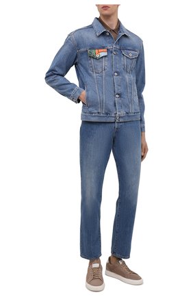 Мужская джинсовая куртка MARCELO BURLON синего цвета, арт. CMYE001S22FAB001 | Фото 2 (Длина (верхняя одежда): Короткие; Рукава: Длинные; Материал внешний: Хлопок, Деним; Кросс-КТ: Куртка, Деним; Стили: Кэжуэл)