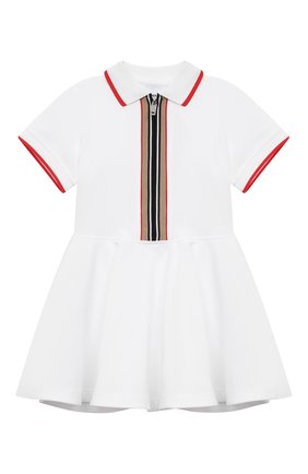 Детское хлопковое платье BURBERRY белого цвета, арт. 8047690 | Фото 1 (Рукава: Короткие; Материал внешний: Хлопок)