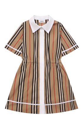 Детское хлопковое платье BURBERRY бежевого цвета, арт. 8047390 | Фото 1 (Рукава: Короткие; Материал внешний: Хлопок)