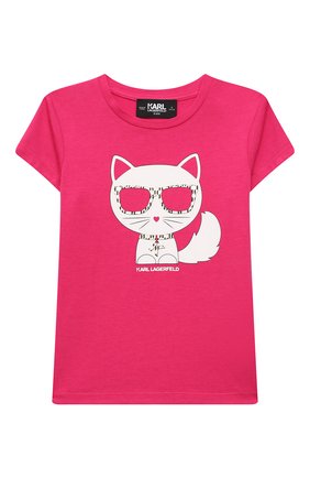 Детская футболка KARL LAGERFELD KIDS фуксия цвета, арт. Z15353 | Фото 1 (Материал внешний: Синтетический материал, Хлопок; Рукава: Короткие)