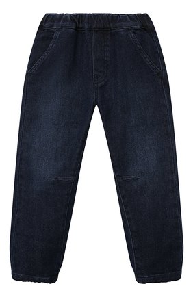 Детские джинсовые джоггеры IL GUFO темно-синего цвета, арт. P22PL357J0021/5A-8A | Фото 1 (Материал внешний: Хлопок; Мальчики Кросс-КТ: Брюки-одежда; Детали: Однотонный, На резинке)