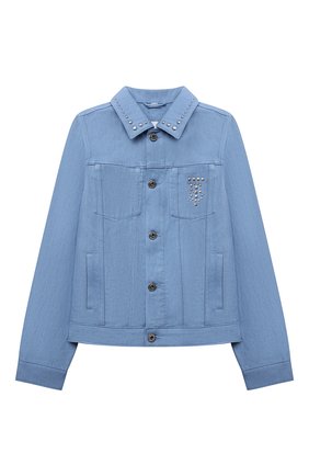 Детского джинсовая куртка BURBERRY голубого цвета, арт. 8047737 | Фото 1 (Материал внешний: Хлопок; Рукава: Длинные)