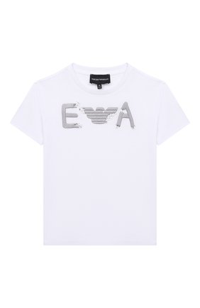 Детская хлопковая футболка EMPORIO ARMANI белого цвета по цене 10400 руб., арт. 3L3T11/2J53Z | Фото 1 Детская хлопковая футболка EMPORIO ARMANI белого цвета, арт. 3L3T11/2J53Z | Фото 1 (Рукава: Короткие; Материал внешний: Хлопок; Ростовка одежда: 10 - 11 лет | 140 - 146см, 13 - 15 лет | 158 см, 16 лет | 164 см, 4 года | 104 см, 5 лет | 110 см, 6 лет | 116 см, 7 лет | 122 см, 8 лет | 128 см)