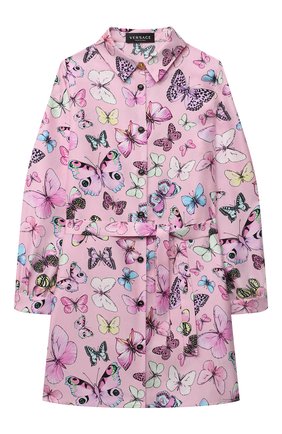 Детское шелковое платье-рубашка VERSACE розового цвета, арт. 1003517/1A02727/8A-14A | Фото 1 (Материал внешний: Шелк; Рукава: Длинные)