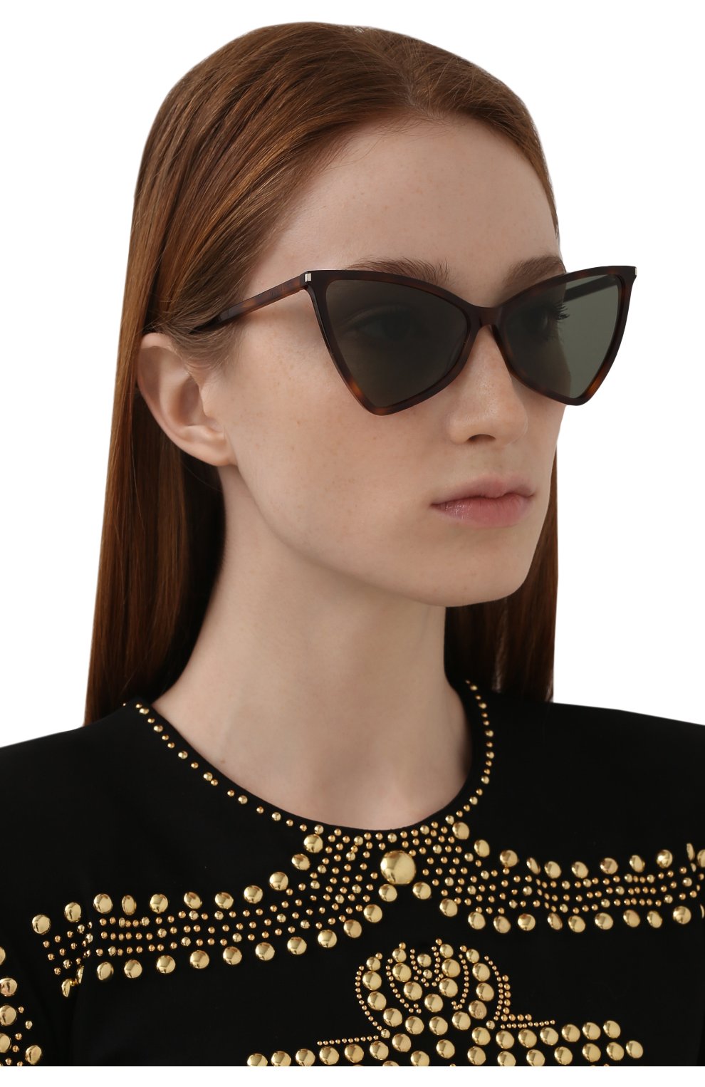 Женские солнцезащитные очки SAINT LAURENT коричневого цвета, арт. SL 475 JERRY 002 | Фото 2 (Тип очков: С/з; Оптика Гендер: оптика-женское; Очки форма: Бабочка)
