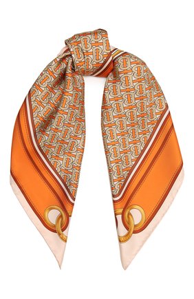 Женский шелковый платок BURBERRY оранжевого цвета, арт. 8041761 | Фото 1 (Материал: Текстиль, Шелк)