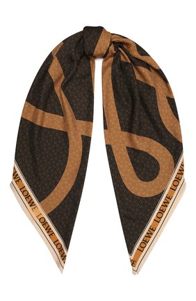 Женский платок из шелка и шерсти LOEWE коричневого цвета, арт. F606257X58 | Фото 1 (Материал: Текстиль, Шерсть, Шелк)