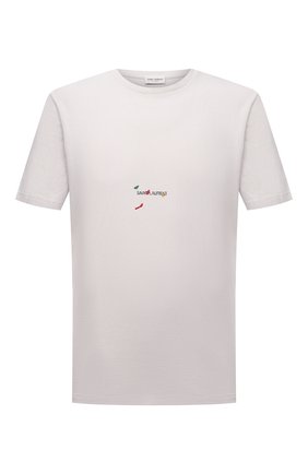 Мужская хлопковая футболка SAINT LAURENT кремвого цвета, арт. 686186/Y36QP | Фото 1 (Рукава: Короткие; Материал внешний: Хлопок; Длина (для топов): Стандартные; Принт: С принтом; Стили: Кэжуэл)