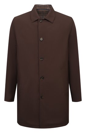 Мужской двусторонний плащ LORO PIANA темно-коричневого цвета по цене 424000 руб., арт. FAM1668 | Фото 1 Мужской двусторонний плащ LORO PIANA темно-коричневого цвета, арт. FAM1668 | Фото 1 (Длина (верхняя одежда): До середины бедра; Рукава: Длинные; Материал утеплителя: Шерсть; Материал внешний: Синтетический материал; Мужское Кросс-КТ: Плащ-верхняя одежда; Стили: Ретро, Кэжуэл)