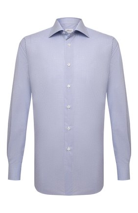 Мужская хлопковая сорочка BRIONI голубого цвета по цене 54500 руб., арт. RCA20L/P104N | Фото 1 Мужская хлопковая сорочка BRIONI голубого цвета, арт. RCA20L/P104N | Фото 1 (Материал внешний: Хлопок; Длина (для топов): Стандартные; Рукава: Длинные; Случай: Формальный; Манжеты: На пуговицах; Воротник: Кент; Рубашки М: Regular Fit; Принт: Клетка; Стили: Классический)
