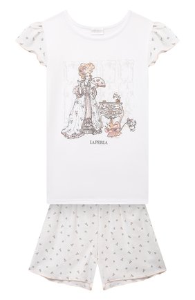 Детская хлопковая пижама LA PERLA белого цвета по цене 9595 руб., арт. 70261/2A-6A | Фото 1 Детская хлопковая пижама LA PERLA белого цвета, арт. 70261/2A-6A | Фото 1 (Материал внешний: Хлопок; Рукава: Длинные)