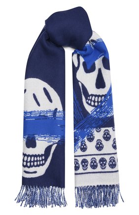 Женский шерстяной шарф ALEXANDER MCQUEEN синего цвета, арт. 683561/3200Q | Фото 1 (Материал: Шерсть, Текстиль)